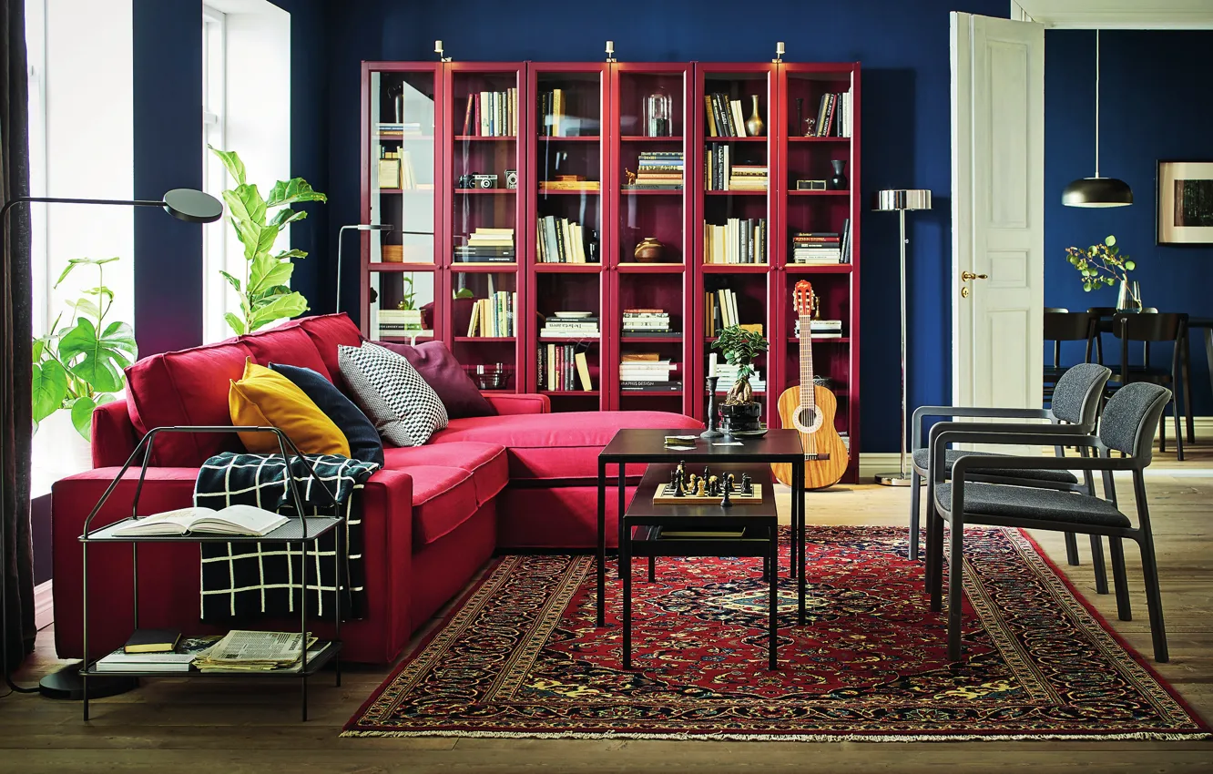 Фото обои дизайн, стиль, интерьер, библиотека, гостиная, ИКЕА, IKEA idea decor, ИКЕА декор
