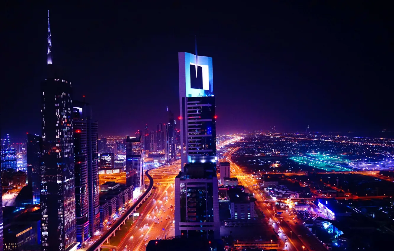 Фото обои ночь, city, город, lights, огни, Дубай, Dubai, night