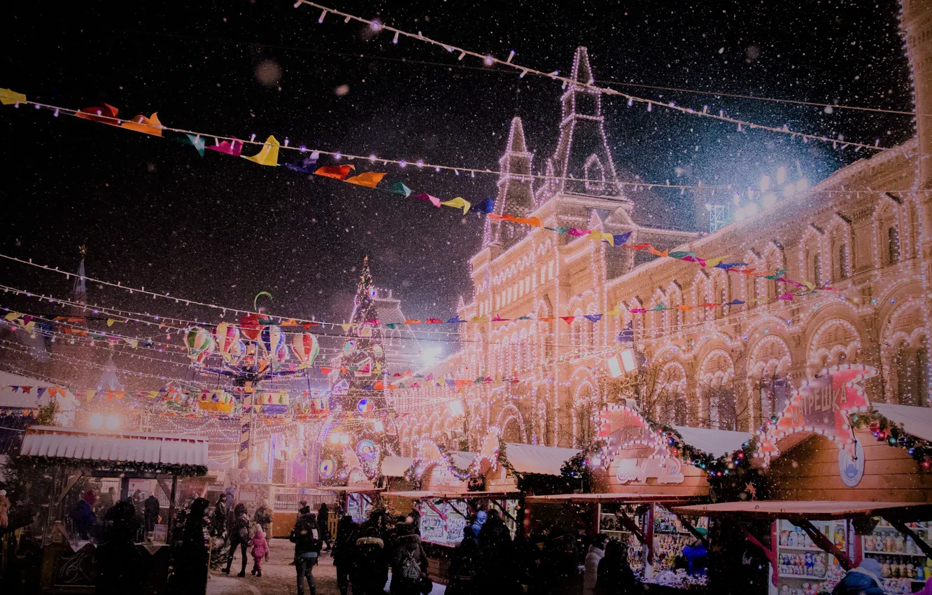 Фото обои new year, Russia, night, winter, snow, mood, Moscow, Red Square
