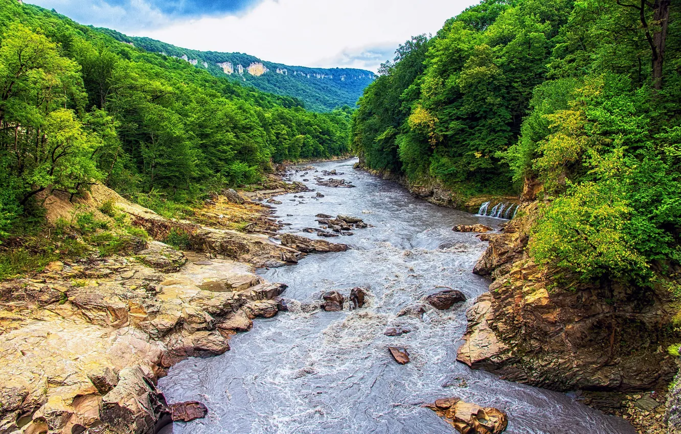 Фото обои горы, природа, река