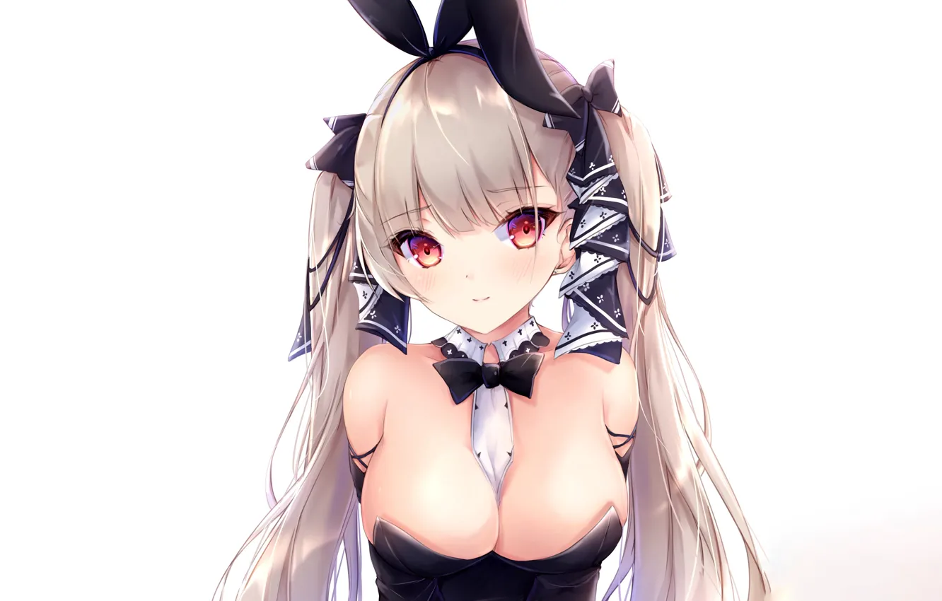 Фото обои girl, sexy, cleavage, long hair, boobs, anime, beautiful, red eyes