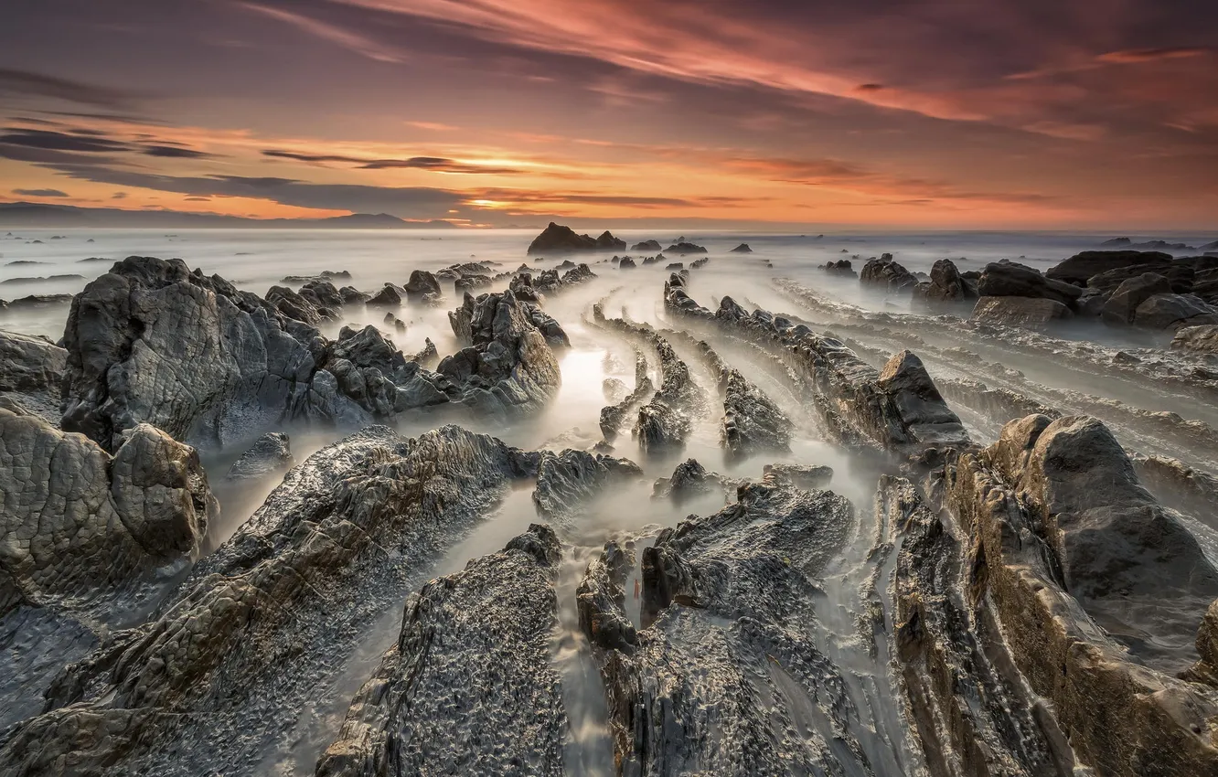 Фото обои море, рассвет, берег, Испания