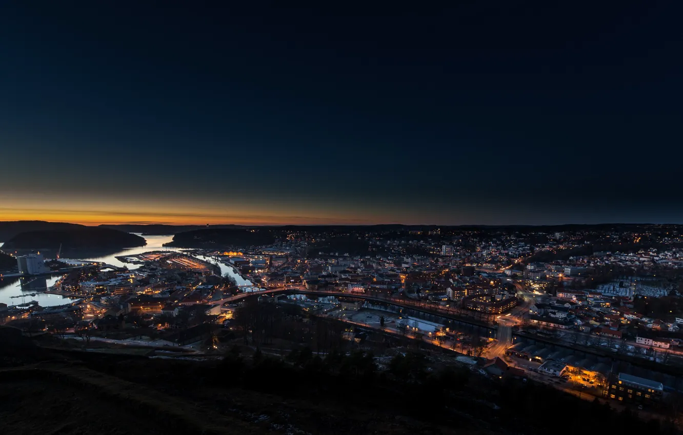 Фото обои ночь, огни, Норвегия, Халден, Halden