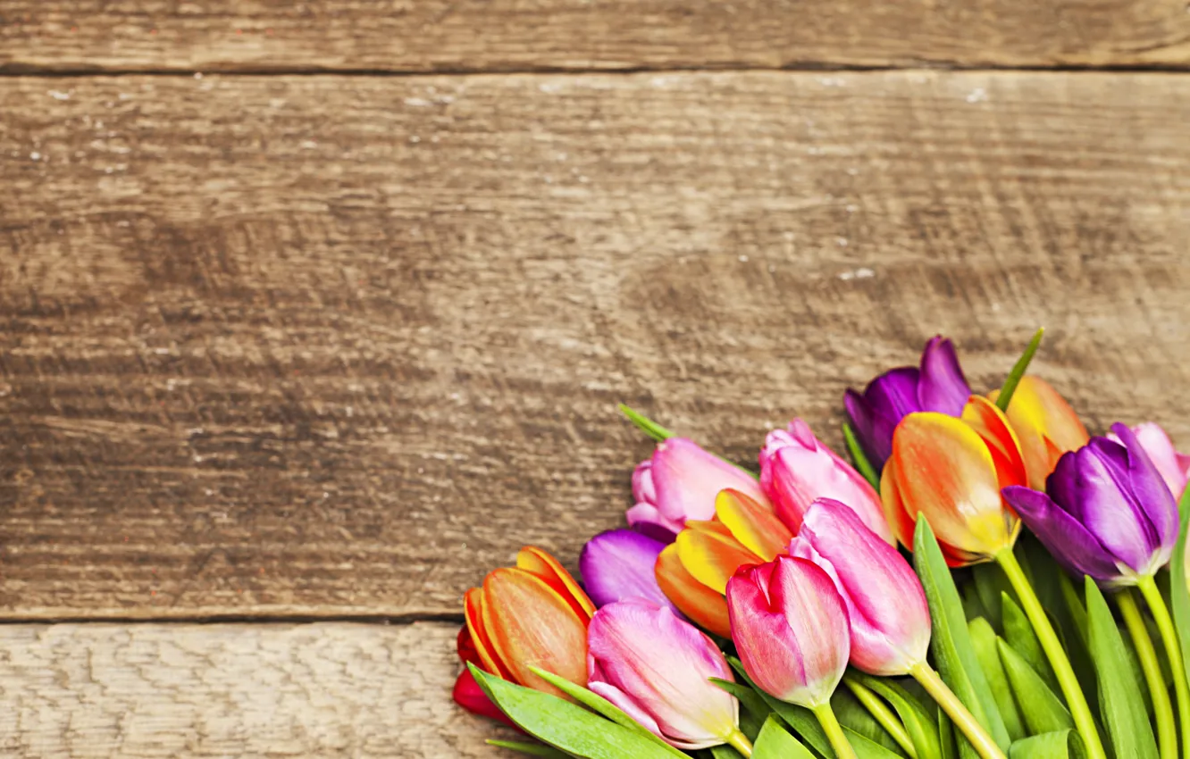 Фото обои цветы, букет, colorful, тюльпаны, love, wood, romantic, tulips