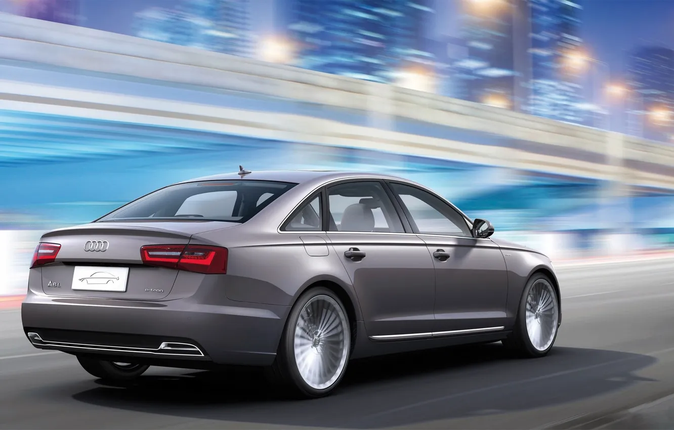 Фото обои Concept, Audi, Ночь, Машина, Серый, e-tron, В Движении, A6L
