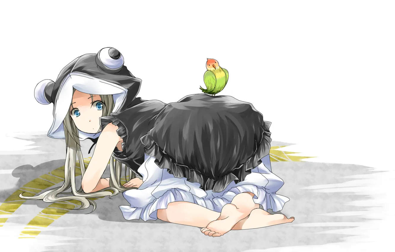 Фото обои девушка, птица, аниме, арт, попугай, капюшон, robotics;notes, Airi