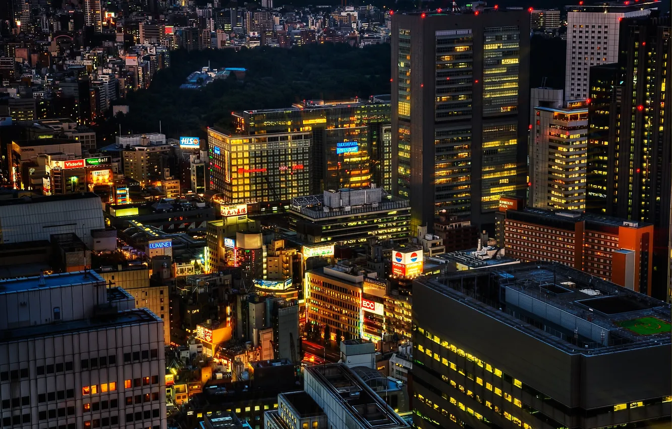 Фото обои ночь, lights, огни, Япония, Токио, Tokyo, Japan, night