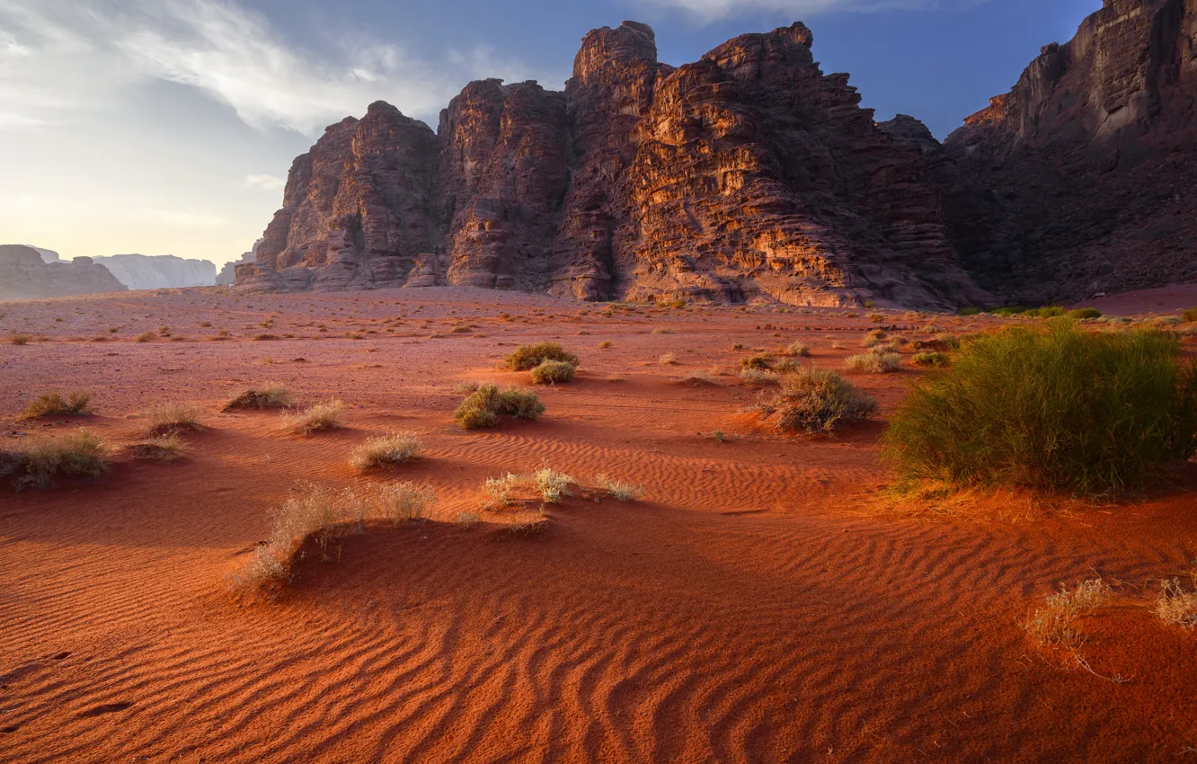 Фото обои Песок, Скалы, Jordan, Иордания, Wadi Rum, Valley of the Moon, Sand stone and granite rock, …