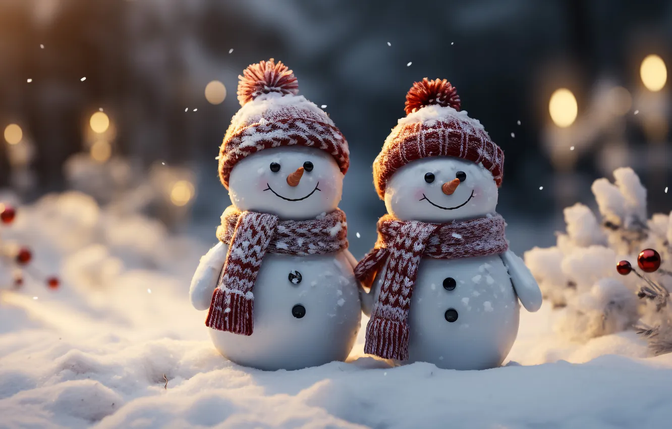 Фото обои зима, снег, новый год, Рождество, снеговик, Christmas, winter, snow