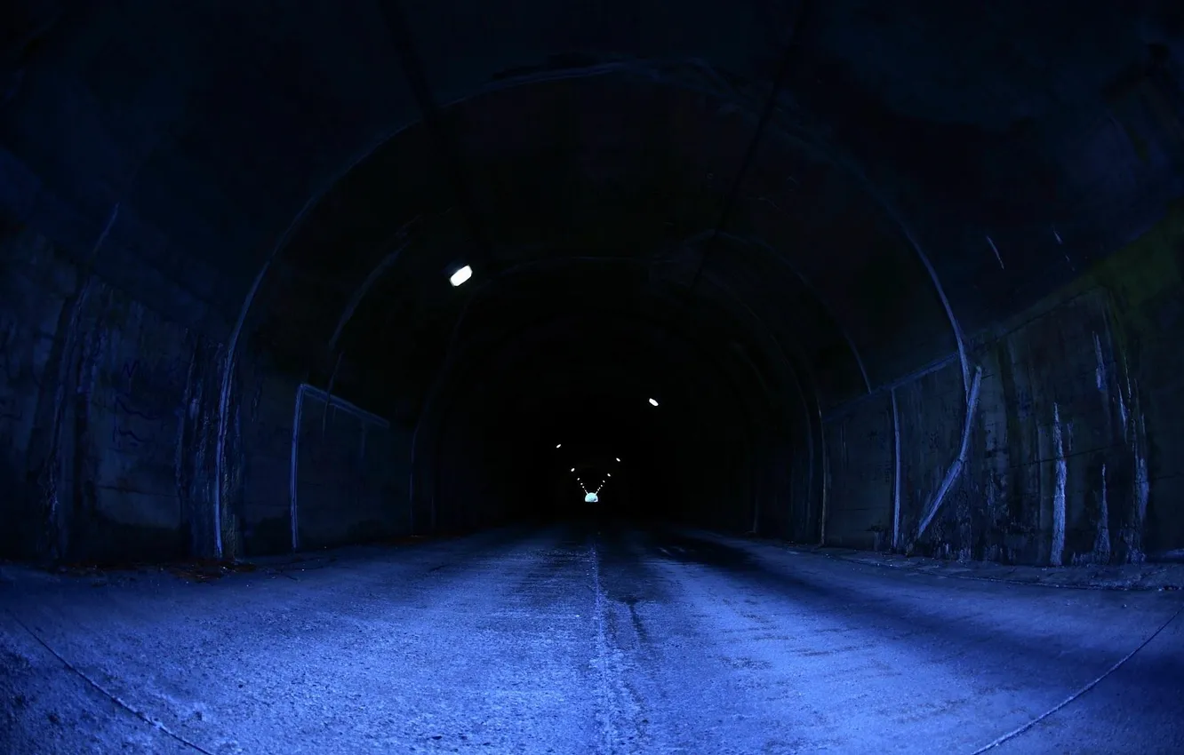 Фото обои дорога, темный фон, туннель