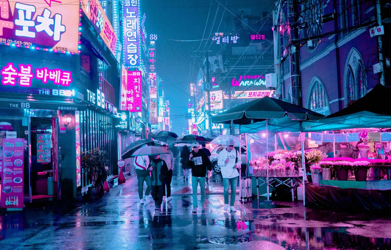 Фото обои city, Neon, Seoul