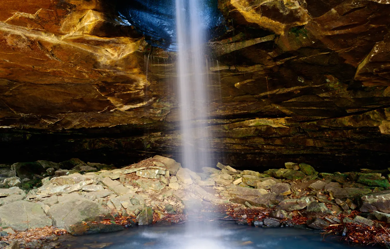 Фото обои скала, камни, водопад, пещера, США, Arkansas