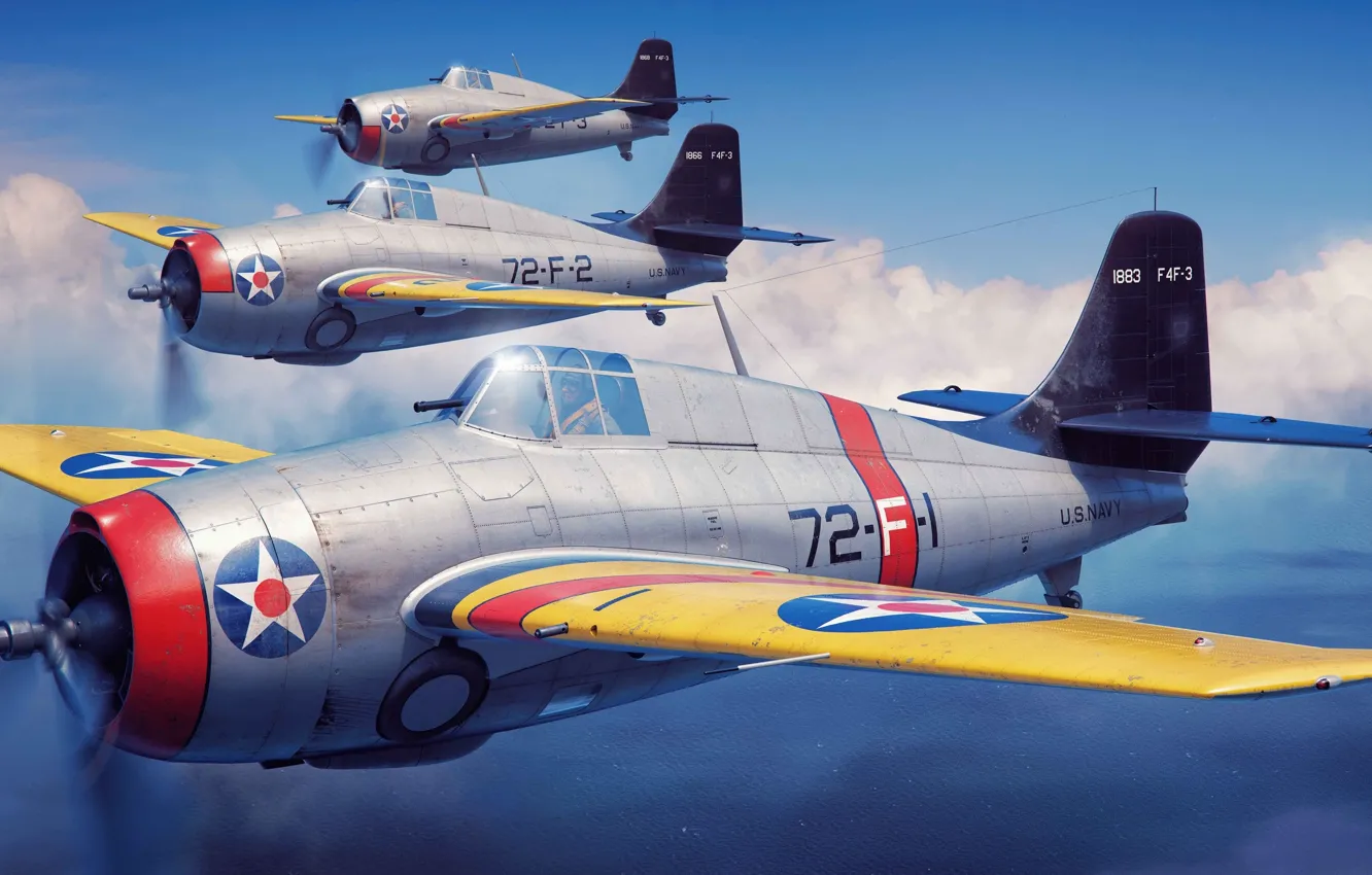 Фото обои США, истребитель-бомбардировщик, Палубный, Grumman F4F Wildcat, US NAVY, Piotr Forkasiewicz, F4F-3 Wildcat