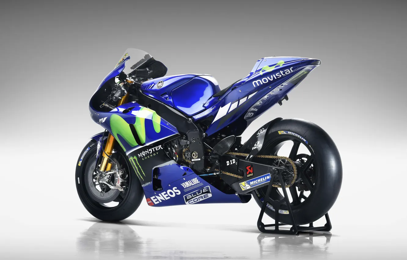 Фото обои Yamaha, blue, Monster Energy, Michelin, moto GP, Yamaha YZR M1, Eneos, Movistar