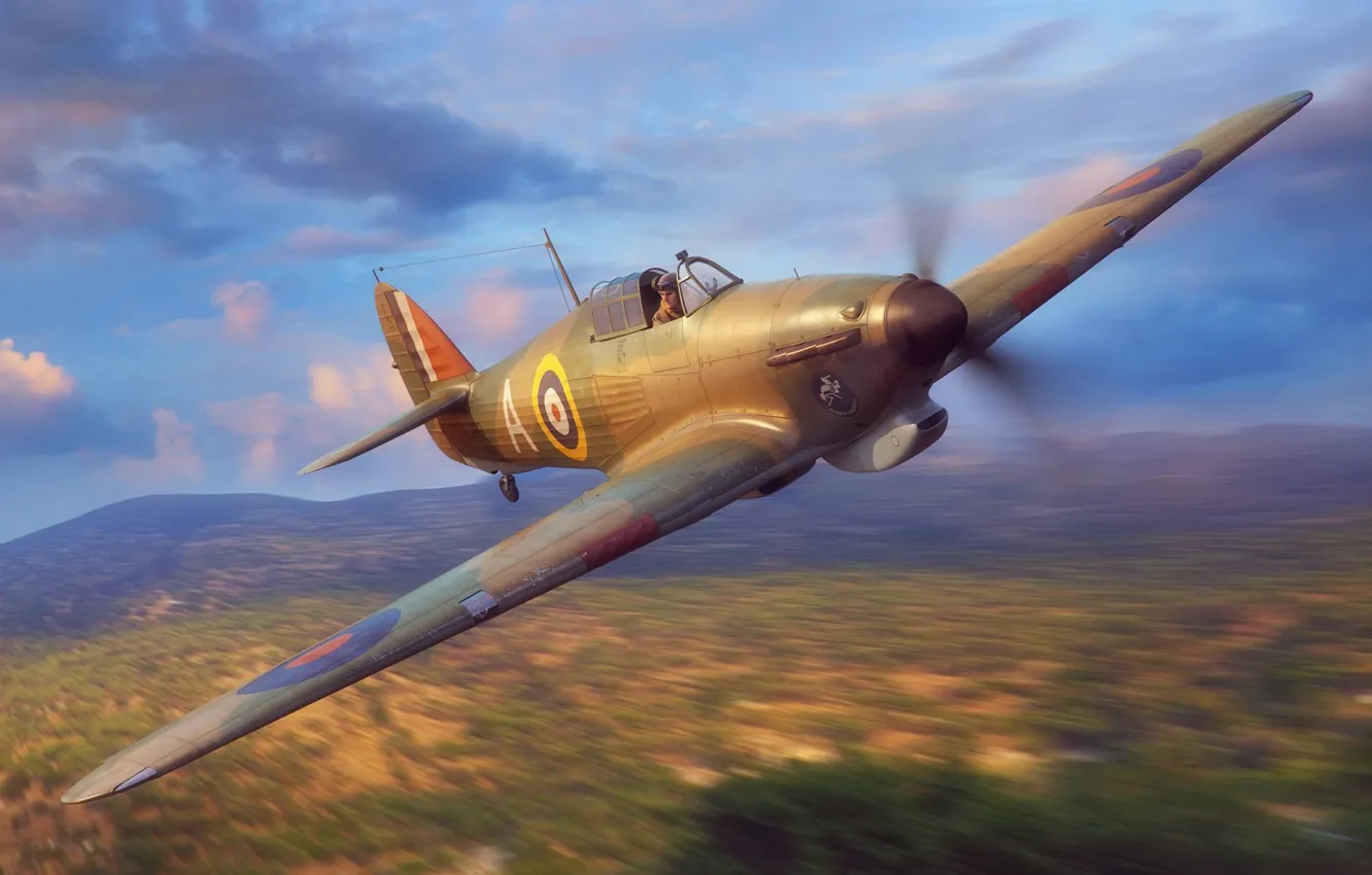 Фото обои истребитель, Великобритания, Raf, Piotr Forkasiewicz, Hawker Hurricane Mk.I Tropical