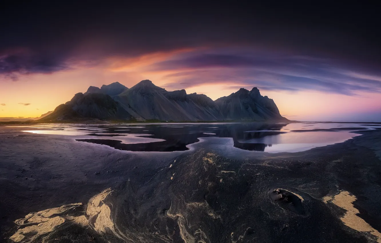 Фото обои небо, горы, грязь, Исландия, Стокнес