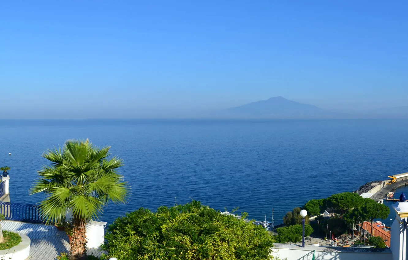 Фото обои порт, Италия, панорама, Везувий, Неаполитанский залив, Сорренто