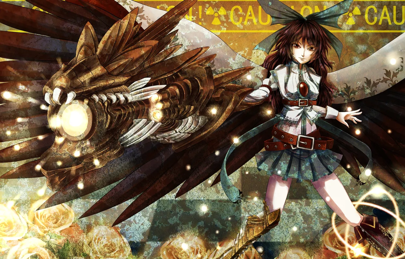 Фото обои девушка, оружие, магия, крылья, reiuji utsuho, touhou, art, ti-tang