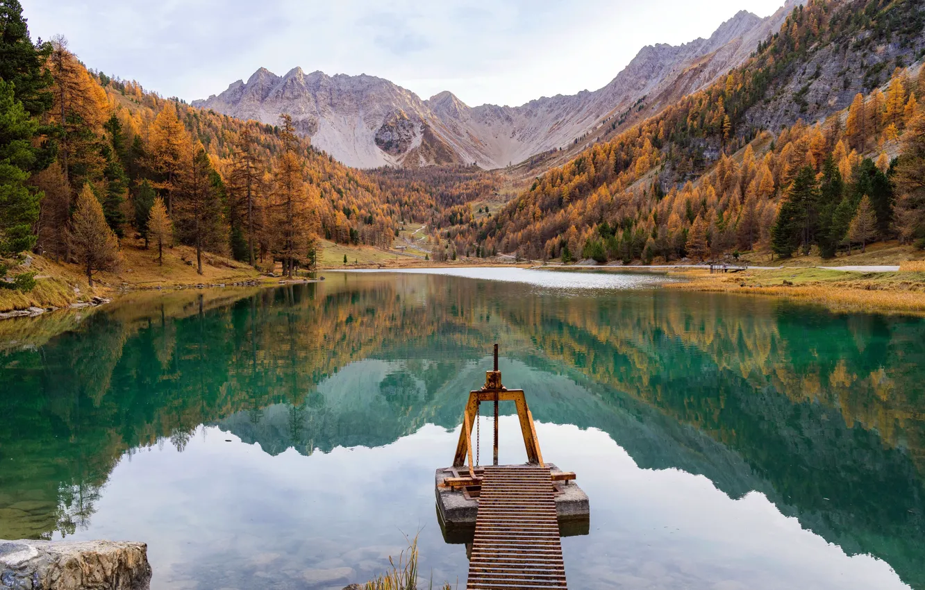 Фото обои Франция, Осень, Озеро, Лес, France, Autumn, Lake, Forest