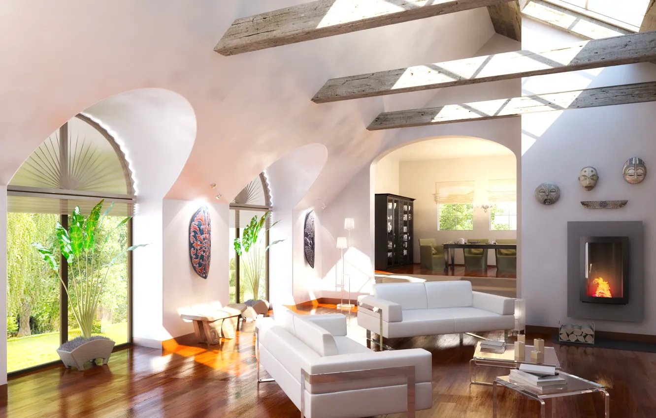 Фото обои стулья, камин, Интерьер, fireplace, стильная, stylish, chairs, Interior