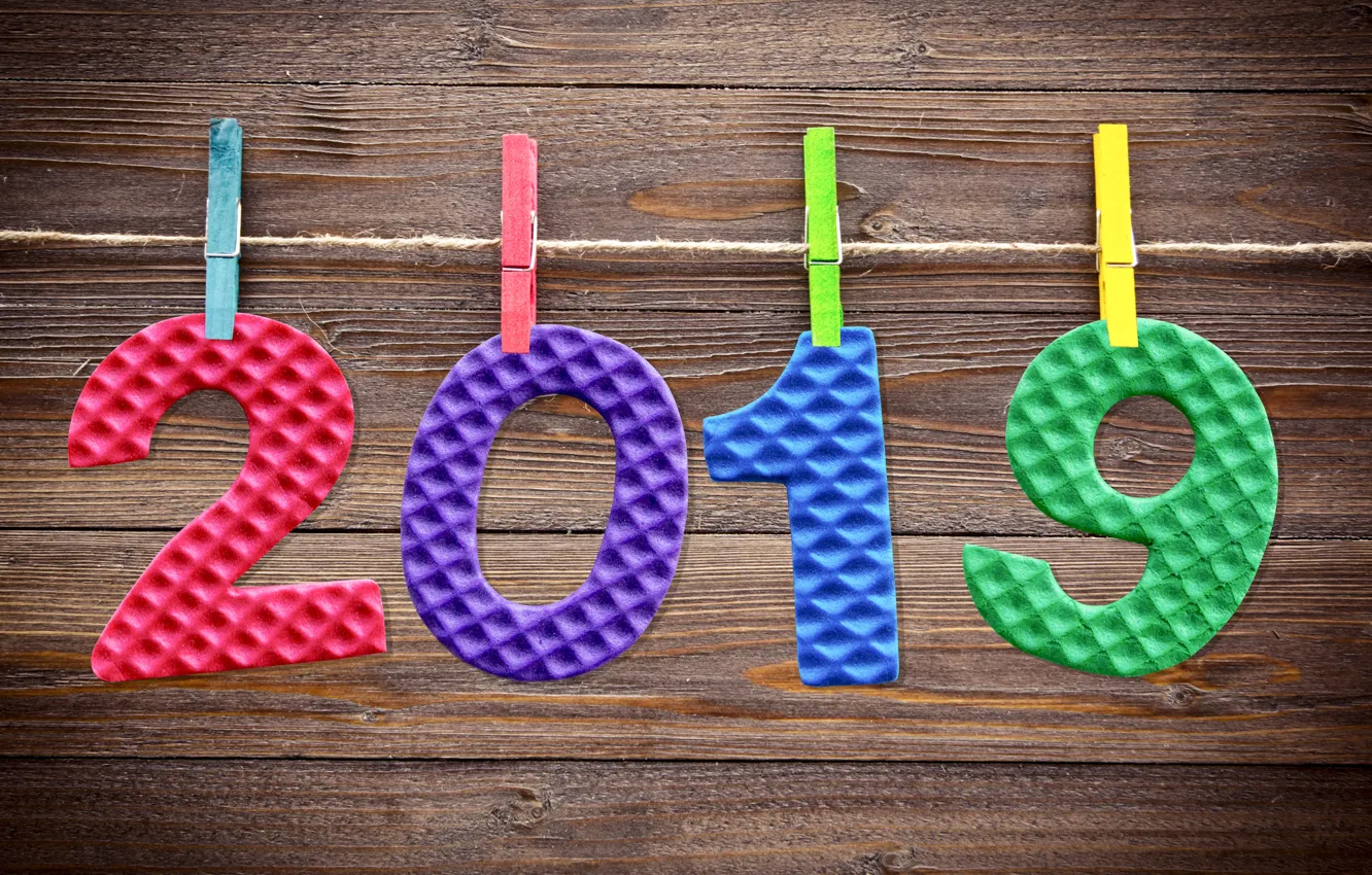 Фото обои фон, colorful, Новый Год, цифры, wood, background, New Year, Happy