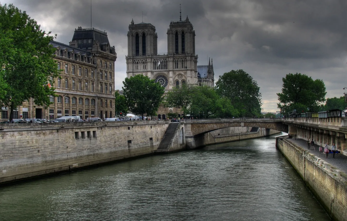 Фото обои мост, река, Франция, Париж, Сена, Собор Парижской Богоматери