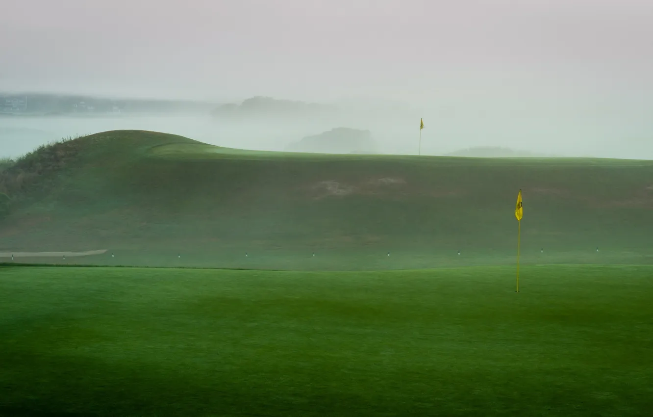 Фото обои поле, туман, спорт, гольф