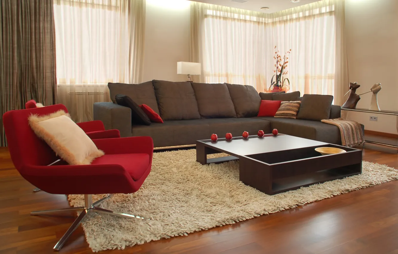 Фото обои красный, дизайн, стиль, комната, диван, интерьер, кресло, квартира