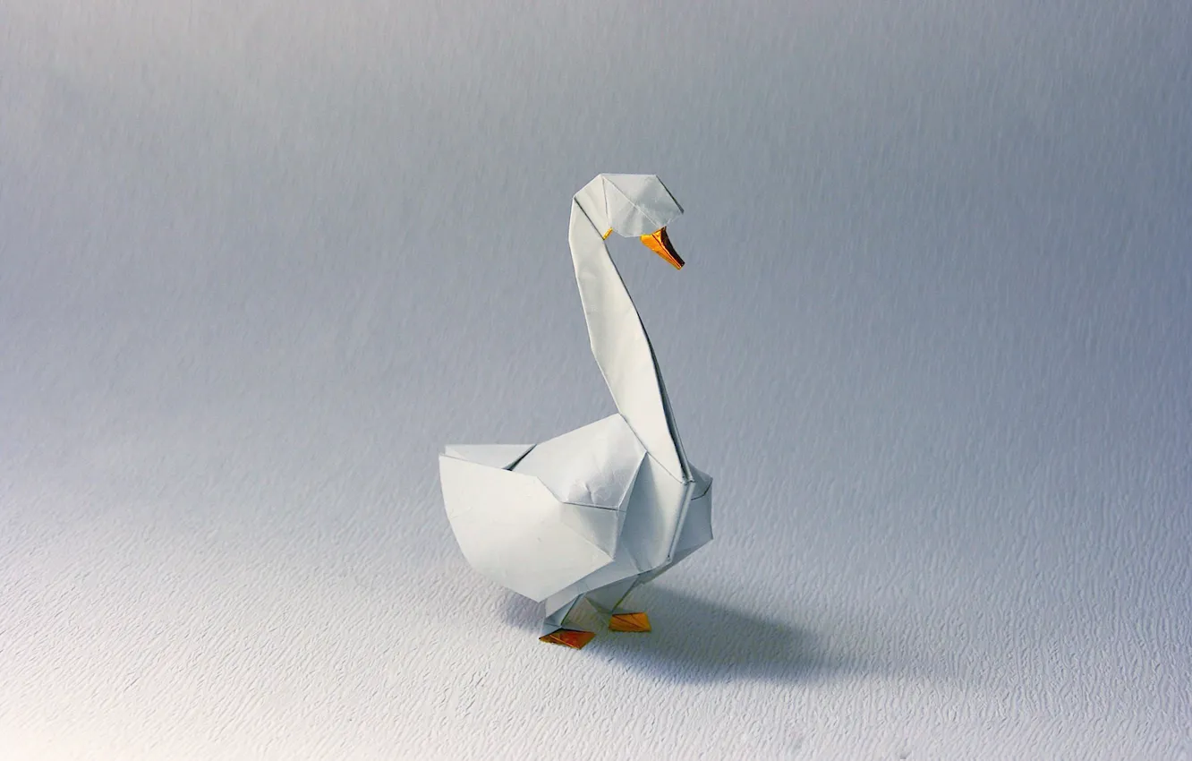 Фото обои белый, серый, тень, лебедь, white, swan, оригами, origami