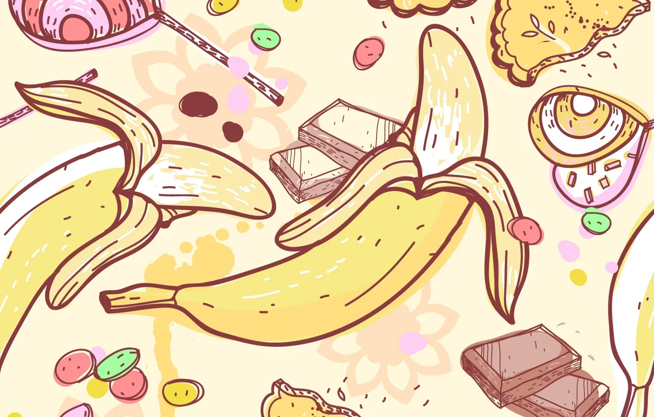 Фото обои текстура, бананы, фрукты, texture, конфетки, fruits, candies, bananas