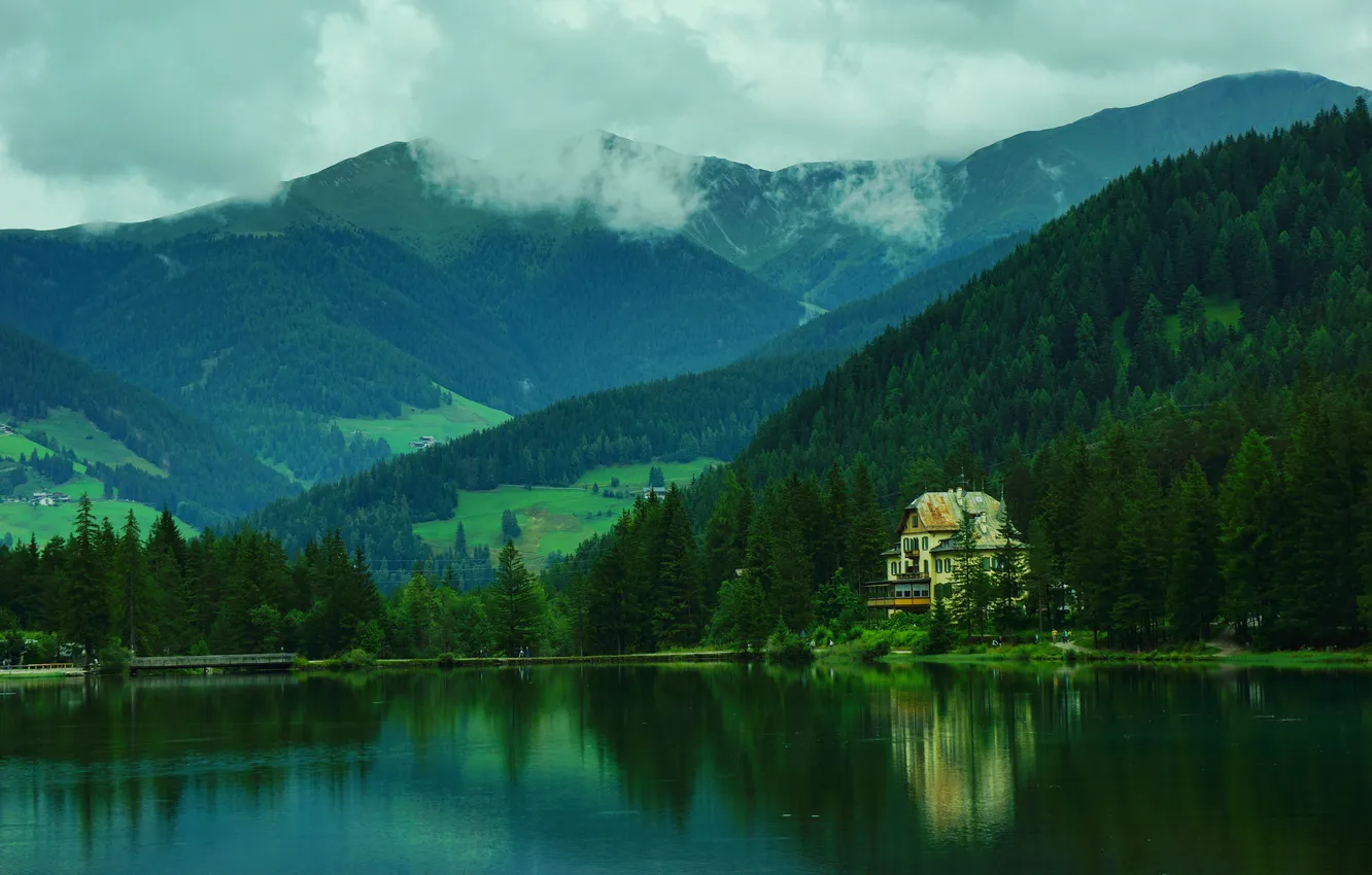Фото обои горы, озеро, Италия, леса, Toblacher