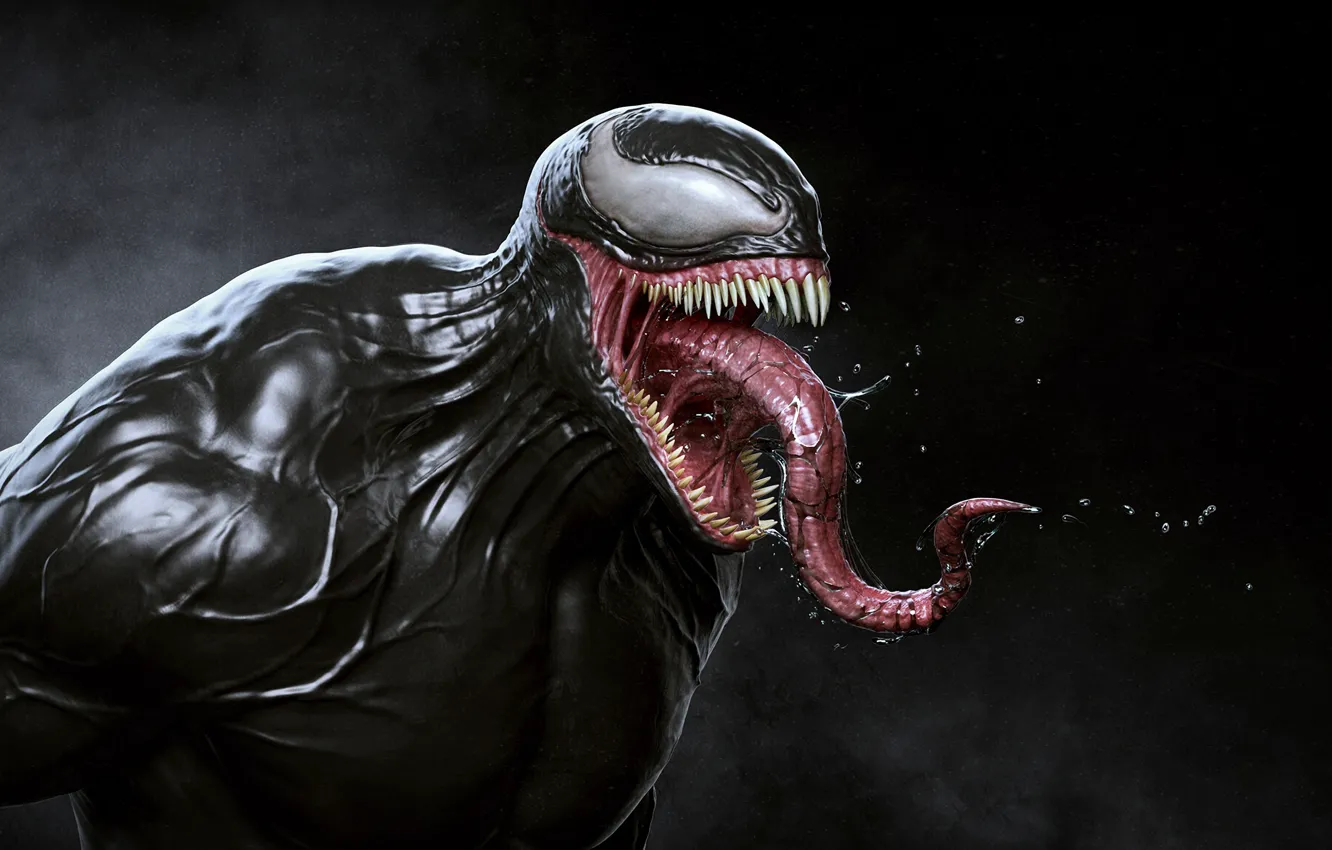 Фото обои язык, глаза, зубы, арт, art, слюни, Веном, Venom