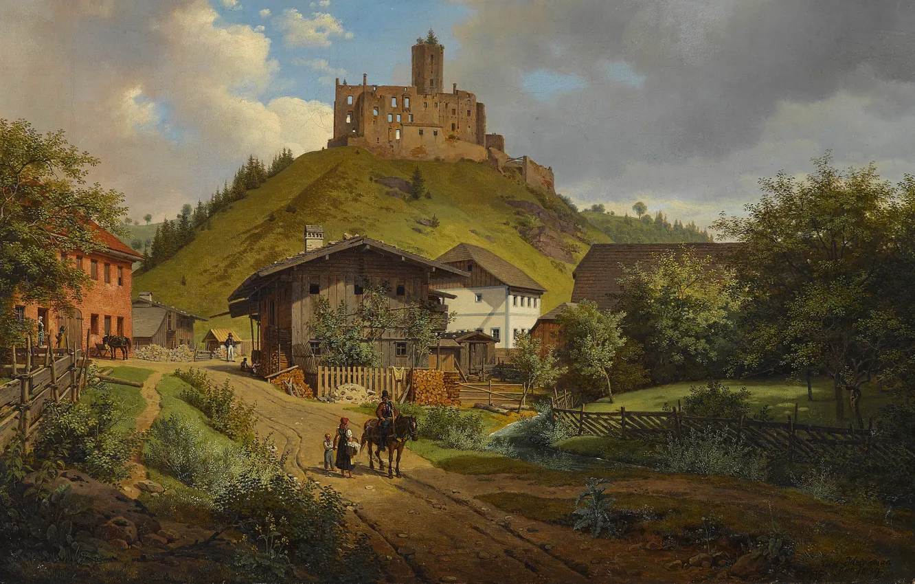 Фото обои German painter, немецкий живописец, Hilgartsberg Castle Ruins, Carl Friedrich Heinzmann, 1829, Руины замка Хильгартсберг, Карл …