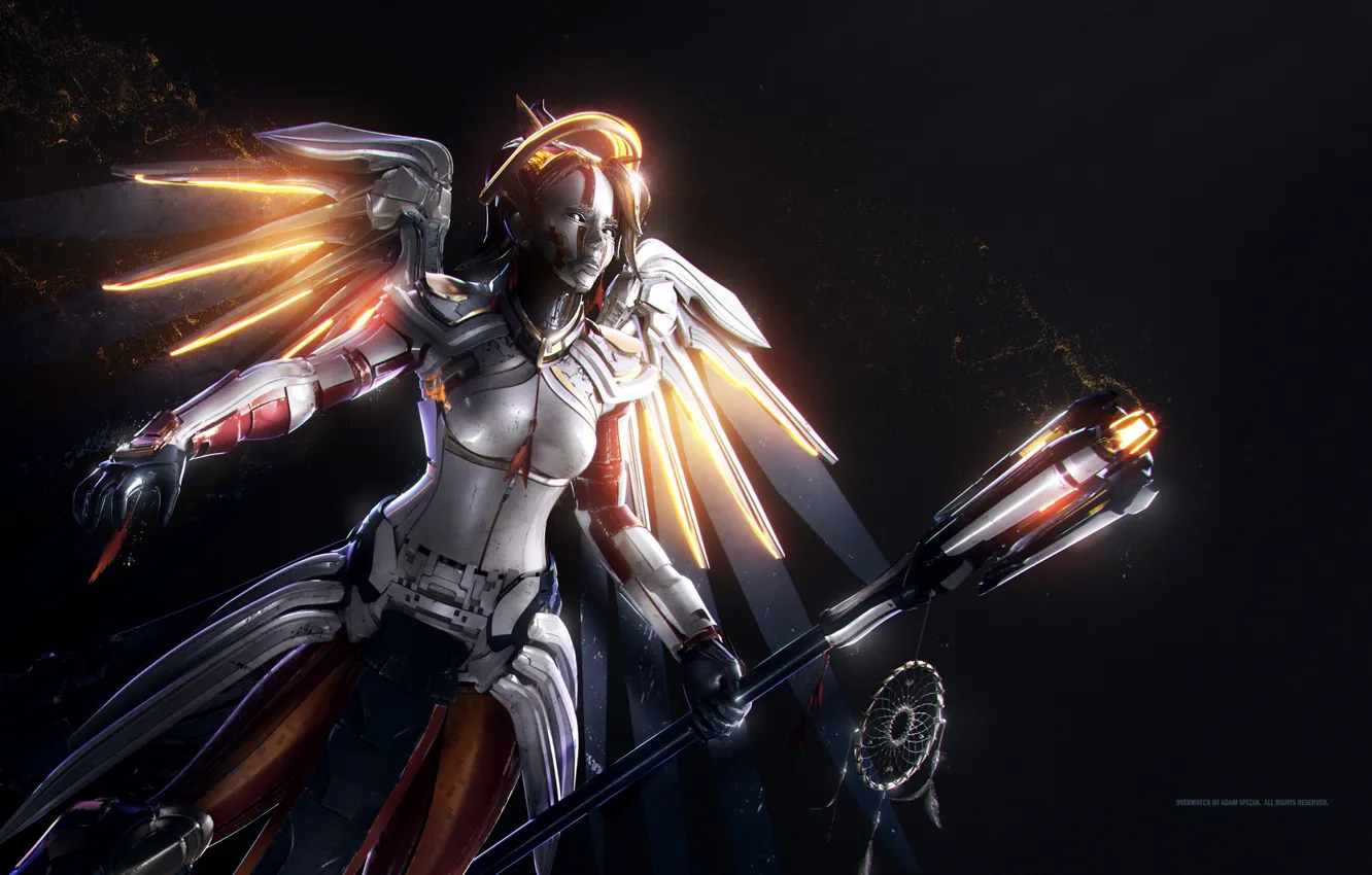 Фото обои game, mecha, weapon, angel, tenshi, Overwatch, Mercy