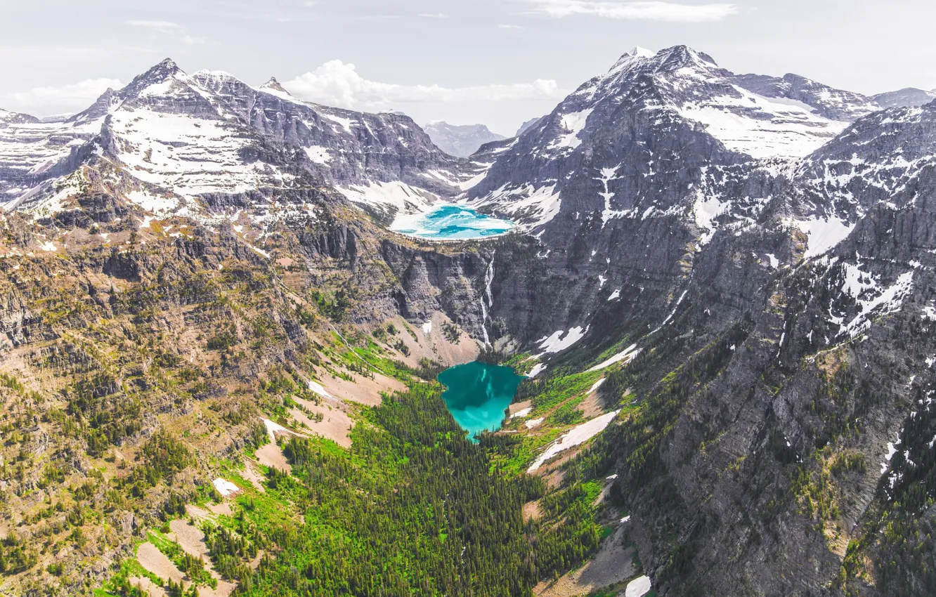 Фото обои Природа, Горы, США, Пейзаж, Glacier National Park, Национальный парк, Глейшер, Beaver Chief Falls