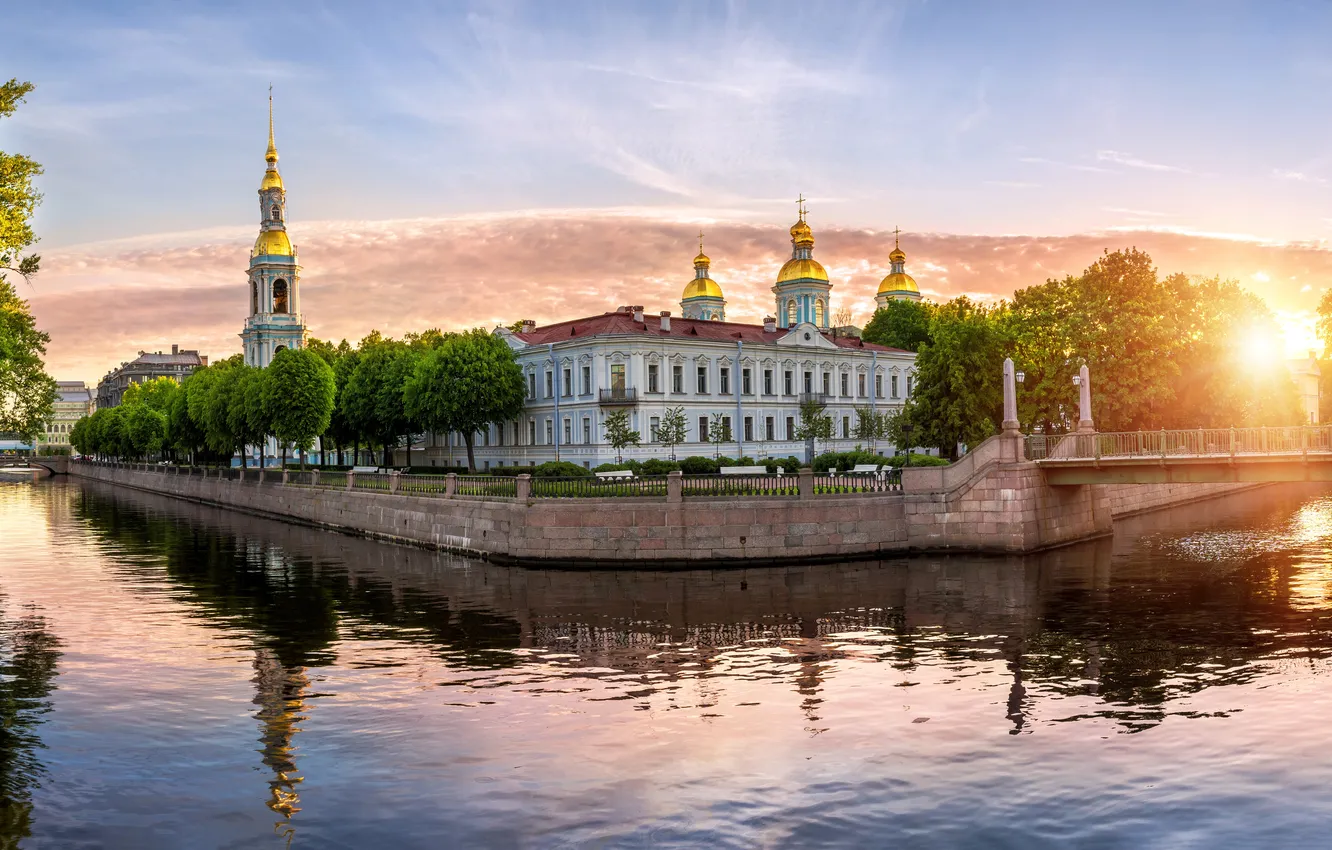 Фото обои рассвет, Санкт-Петербург, Россия, Петергоф