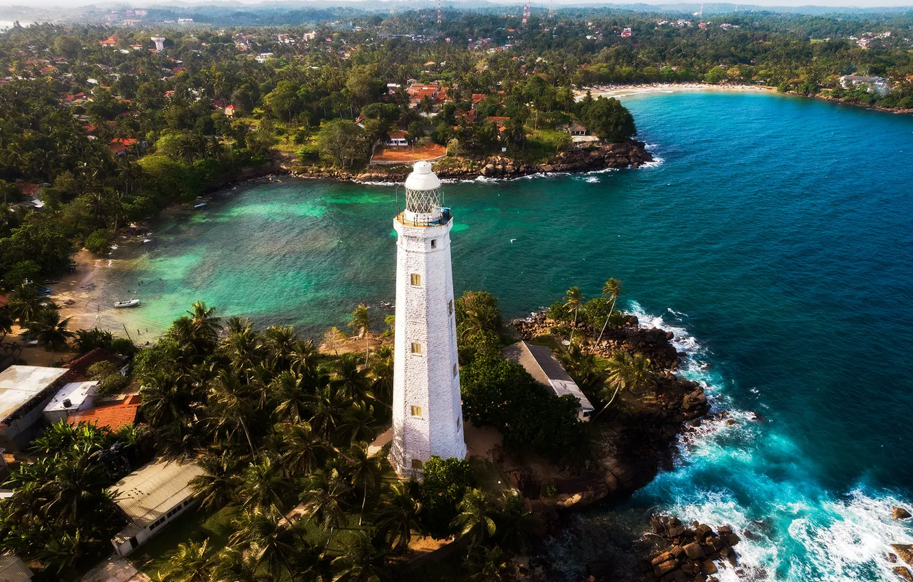 Фото обои пальмы, океан, маяк, бухта, Индийский океан, Sri Lanka, Indian Ocean, Шри Ланка