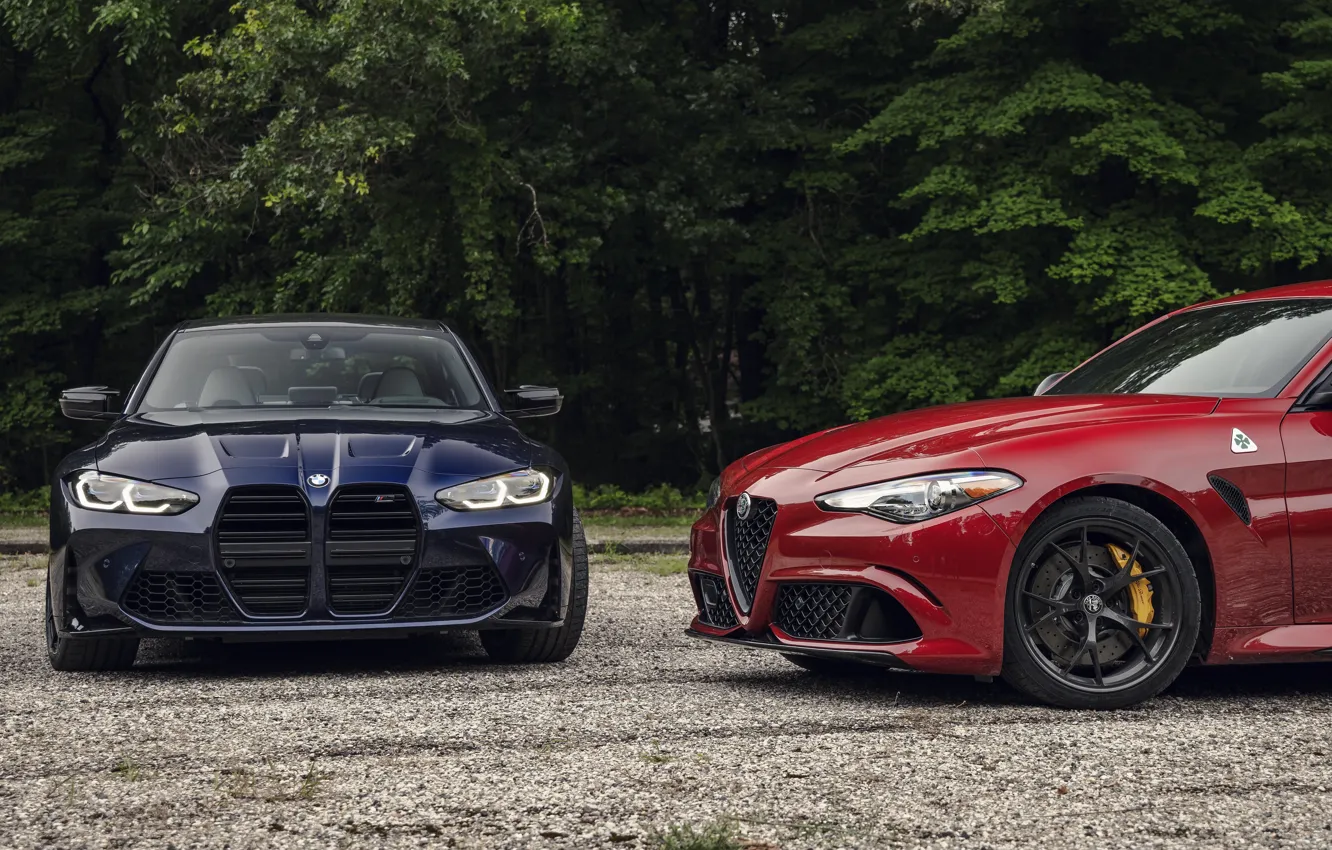 Фото обои BMW, Alfa Romeo, BMW M3, Giulia, 2021, M3 Competition