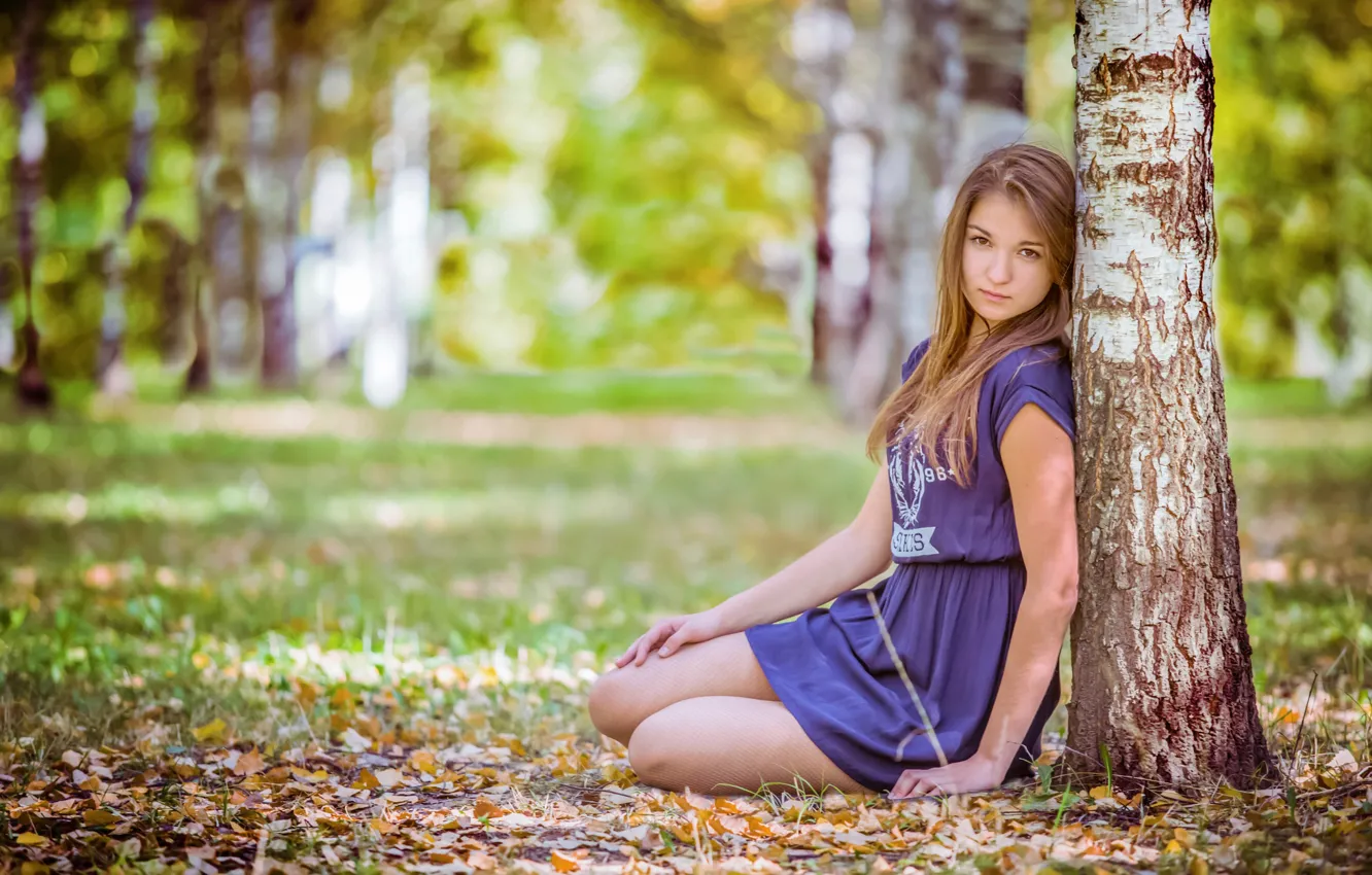 Фото обои осень, дерево, ножки, Настя