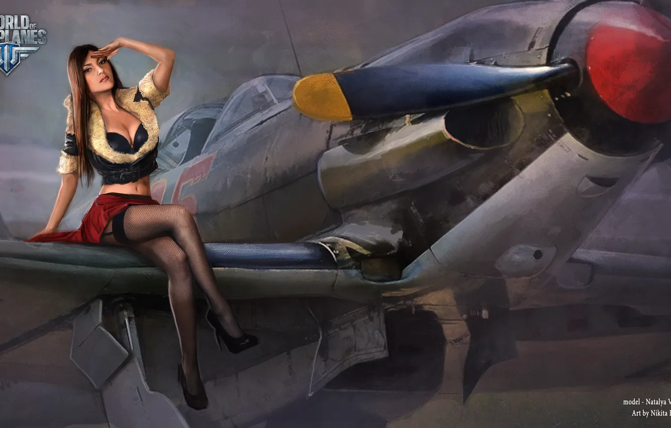 Фото обои девушка, самолет, чулки, мех, girl, aviation, авиа, MMO