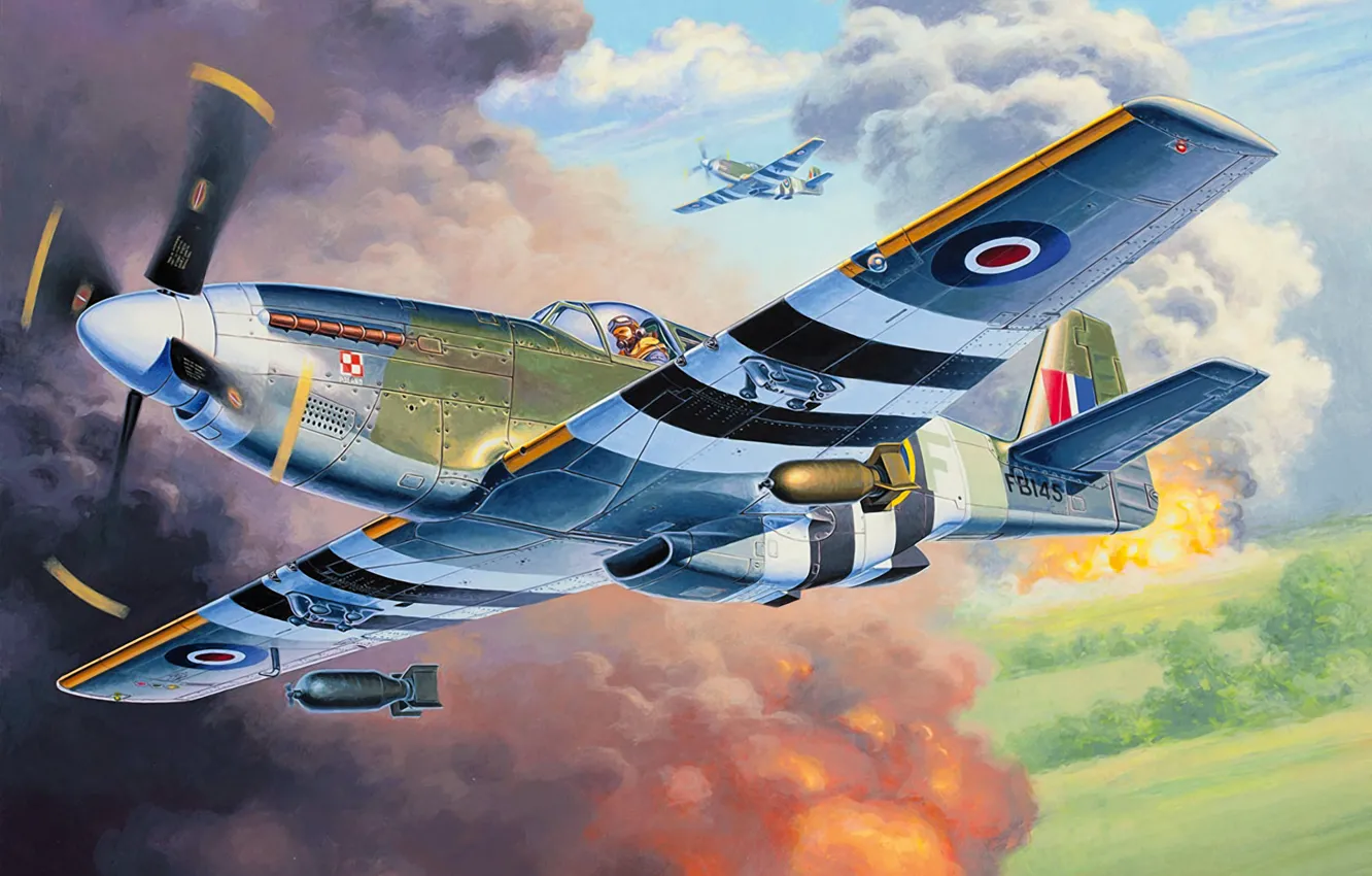 Фото обои war, art, airplane, painting, aviation, P-51C Mustang Mk.III