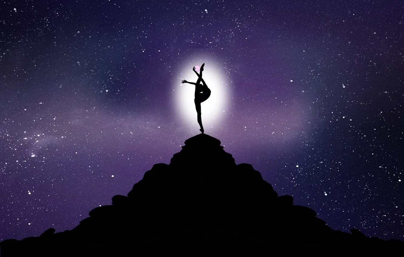 Фото обои stars, silhouette of a girl, light & darkness
