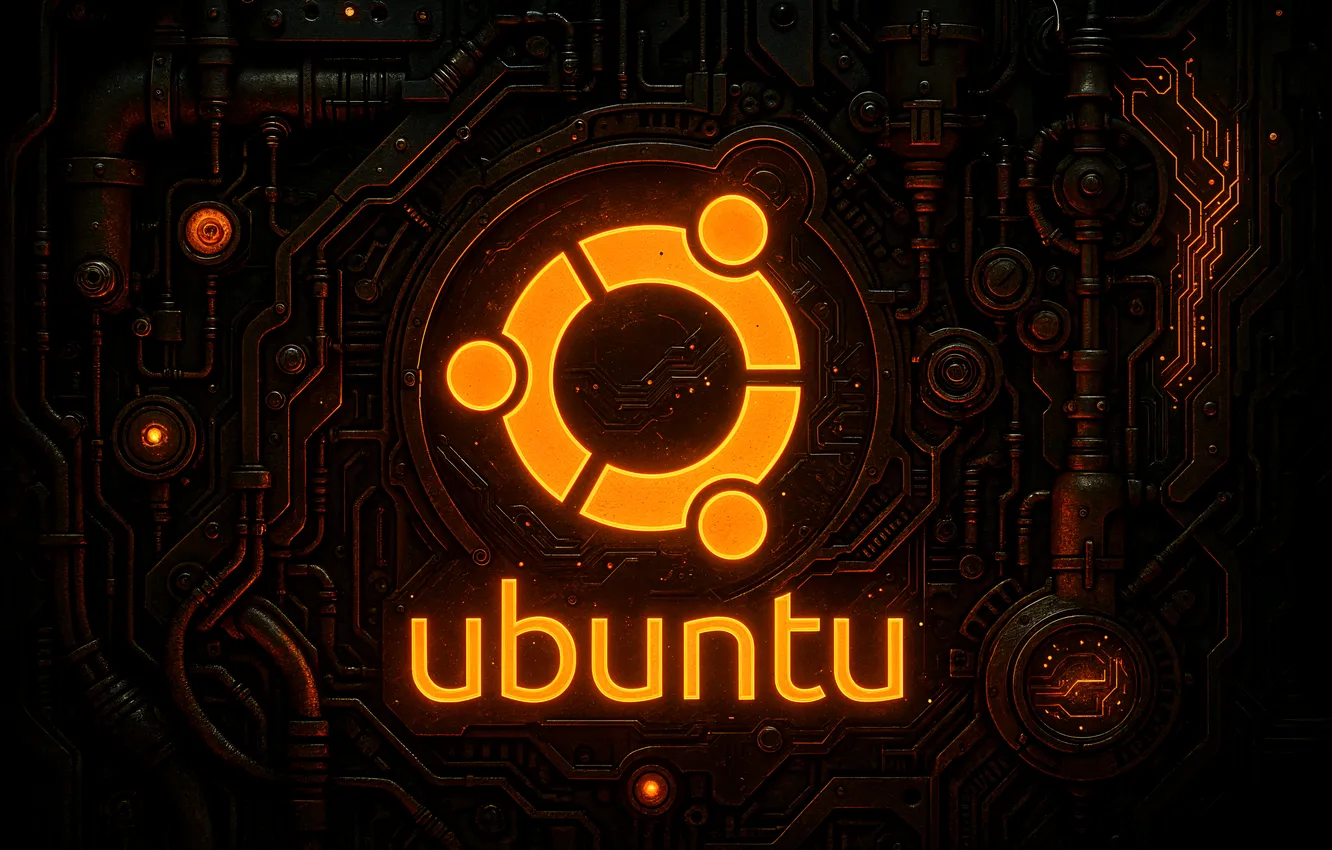 Фото обои ubuntu, Technology, Futuristic, Operating System, Dark background, Neon logo