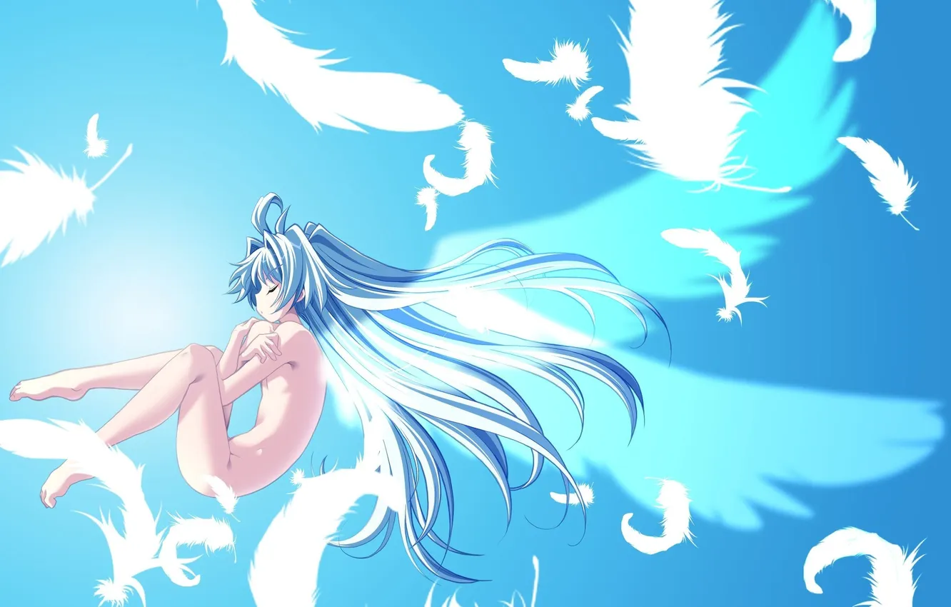 Фото обои девушка, крылья, ангел, перья, арт, обнажена, tsurugi hagane, shirogane no soleil