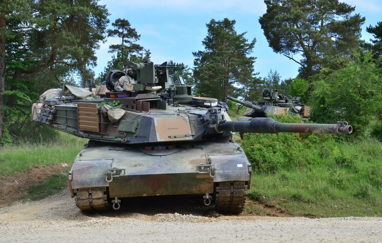 Фото обои лес, танк, бронетехника, Abrams, Абрамс, M1A2