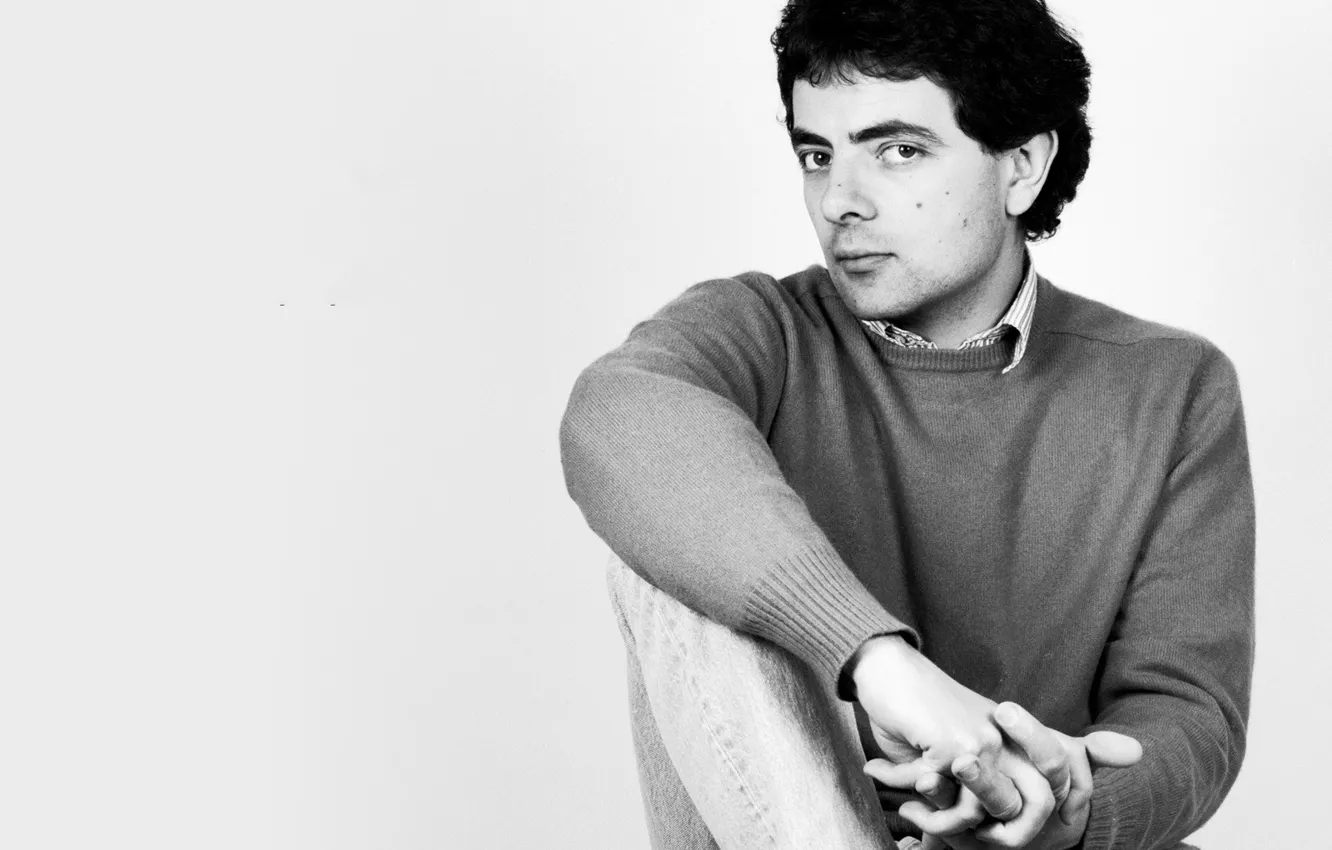 Фото обои взгляд, ч/б, комик, роуэн эткинсон, rowan atkinson