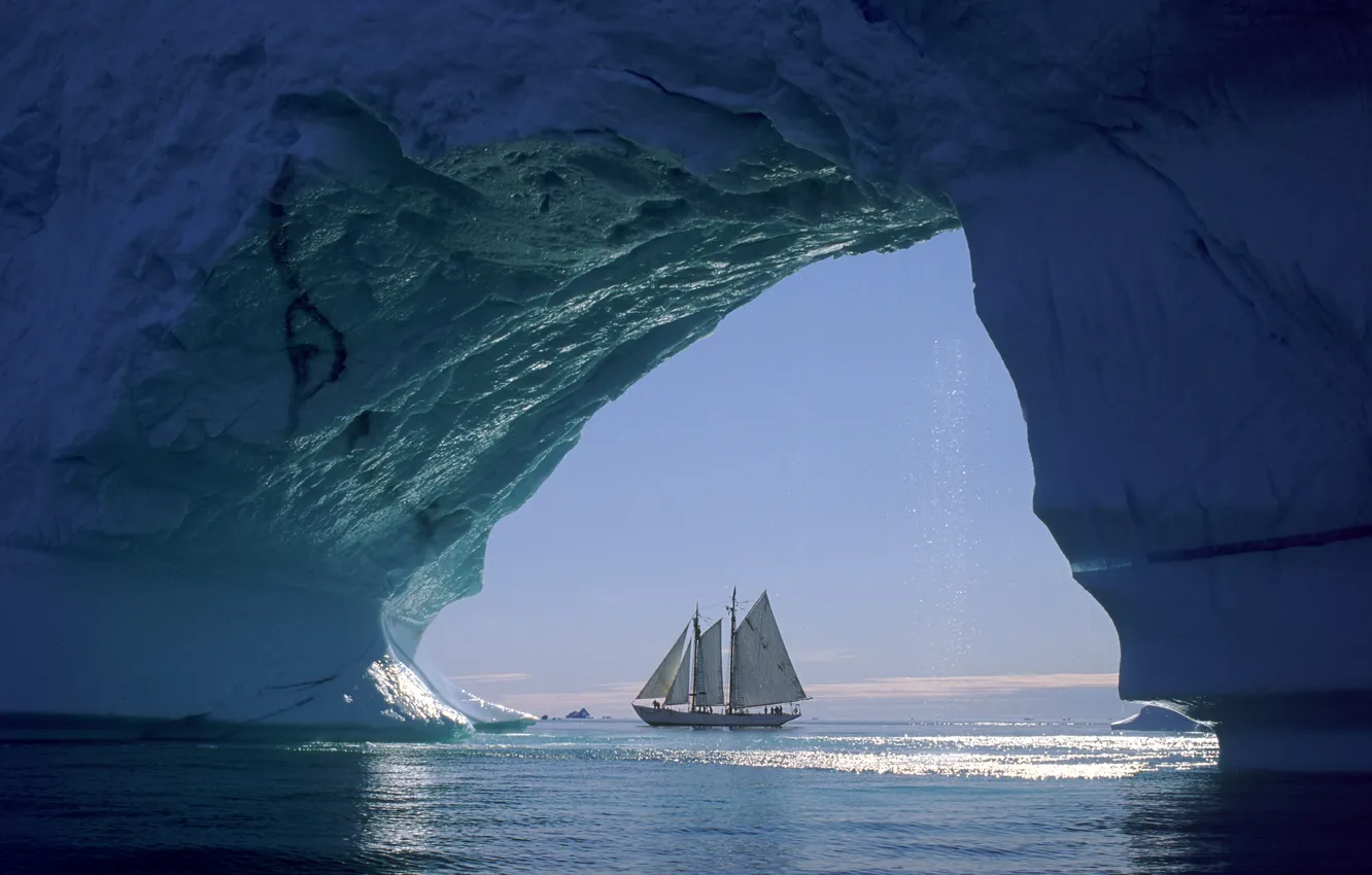 Фото обои лед, море, корабль, парусник
