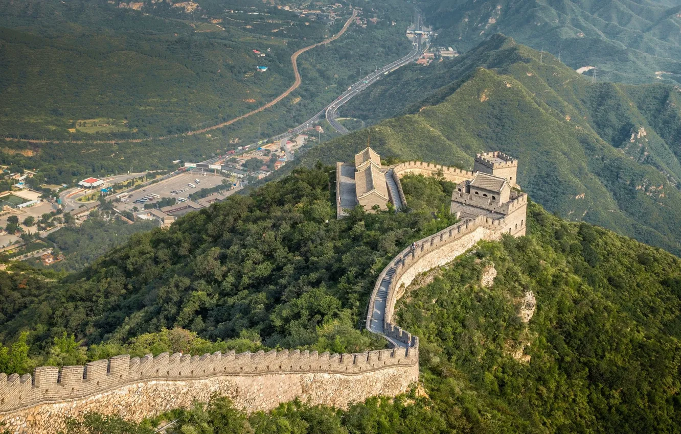 Фото обои зелень, лес, великая китайская стена