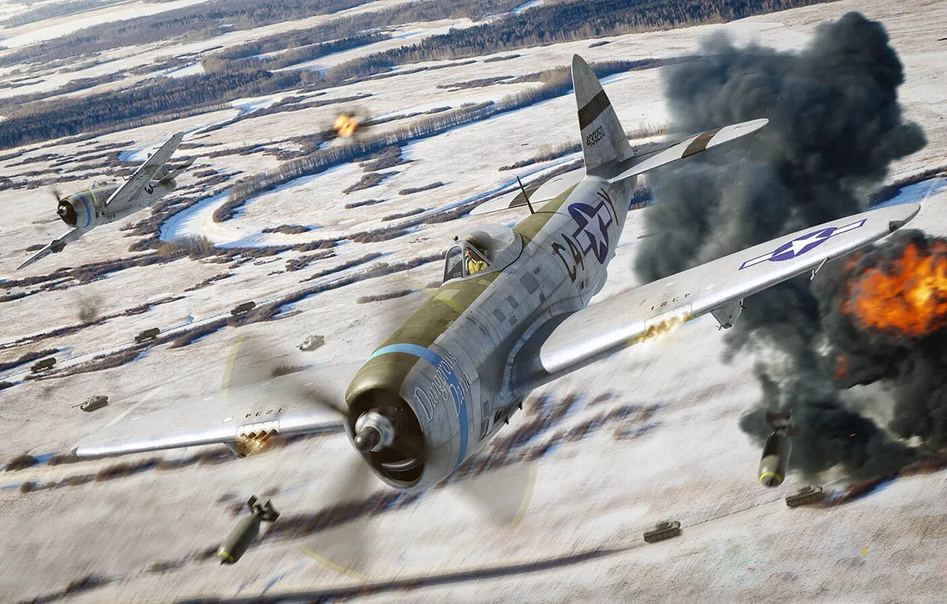 Фото обои Republic P-47 Thunderbolt, военный авиасимулятор, Hell Hawks Over the Bulge, IL-2 GREAT BATTLES SERIES