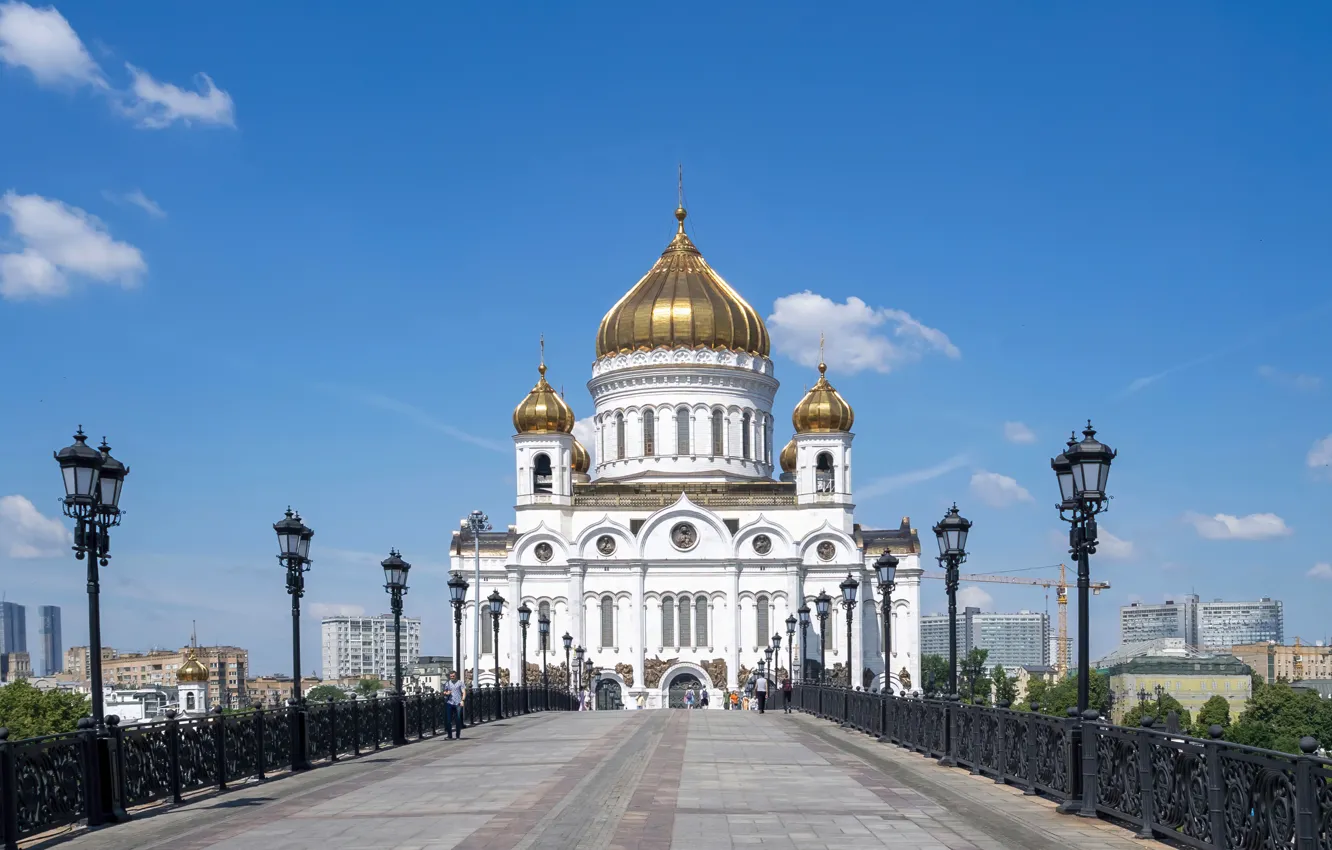 Фото обои утро, Москва, Россия, храм Христа Спасителя